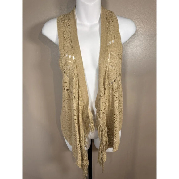 Crochet Vest M  Brown Open Knit Cottage Peasant Boho Fairy Granny - Picture 1 of 6